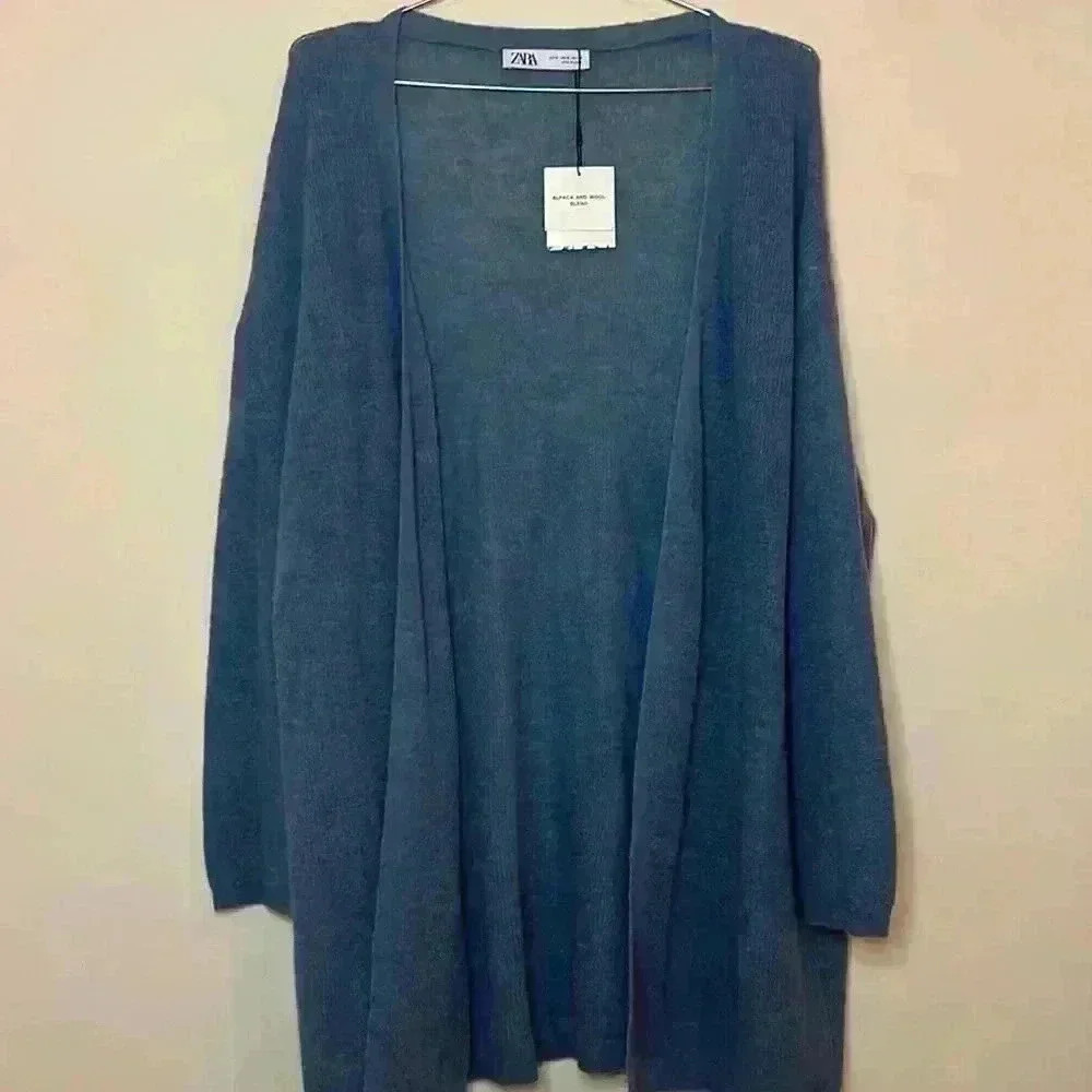 Zara Blue Knit Alpaca/Wool Longline Cardigan
